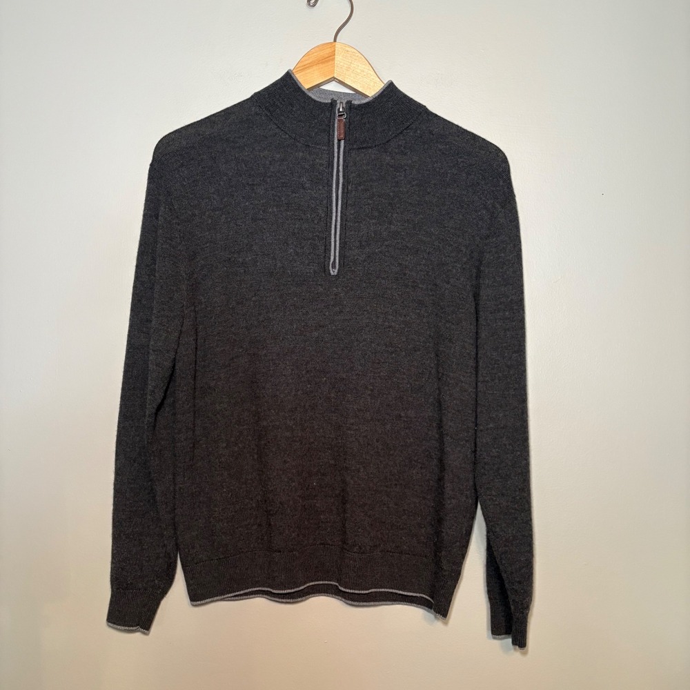 Hart Schaffner Marx Mens Extra Fine Merino Wool Quarter Zip Sweater Gray Medium
